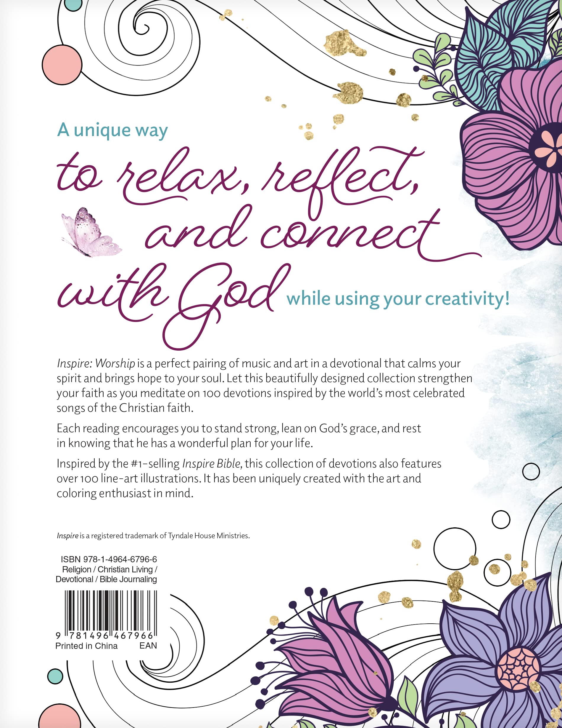 Inspire: Worship (Softcover): 100 Devotions for Coloring and Creative Journaling
