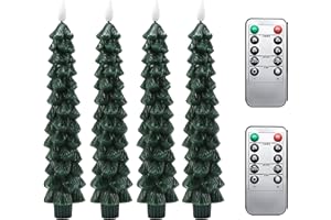 Fo32won LED Flameless Taper Candles Battery Operated with Remote and Timer, Set of 4 Christmas Real Wax Window Candlesticks with 3D Flame Wick, 10 Inches Flickering Christmas Candlesticks