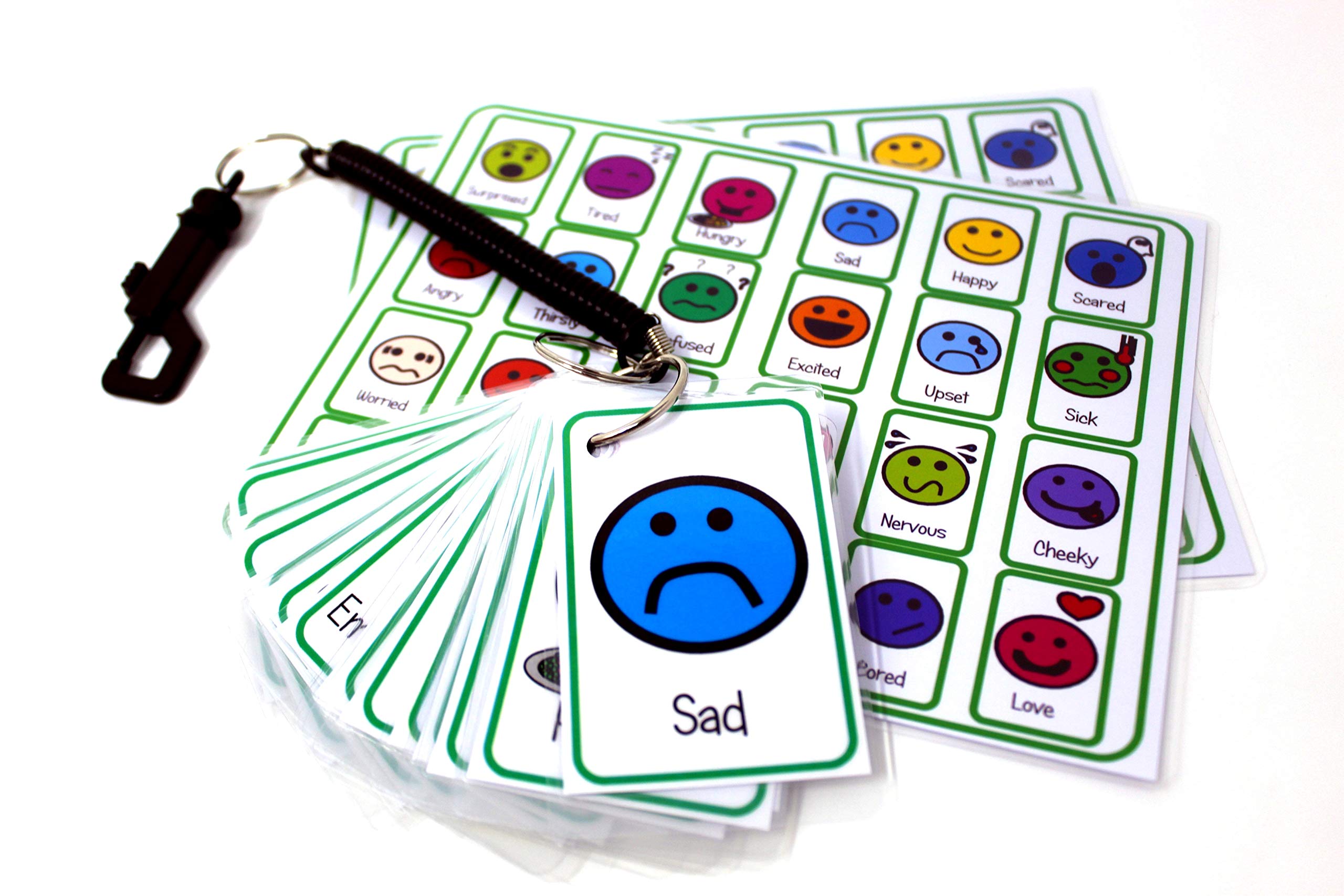 Feelings and Emotions Flash Card Pack - Special Needs Autism Cue Card & Bungee Set for carers schools senco