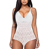 BRABIC Lace Bodysuit for Women Tummy Control Shapewear Sleeveless Tops V-Neck Backless Camisole Jumpsuit Shaper