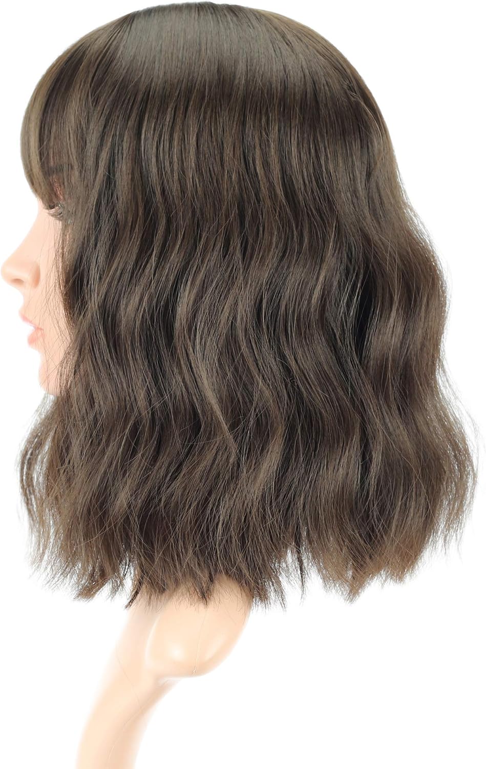 FAELBATY Short Bob Wigs With Air Bangs Shoulder Length For Women Curly Wavy Synthetic Cosplay Wig for Girl Costume Wigs Natural Black Dark Brown Color 12" - Image 4