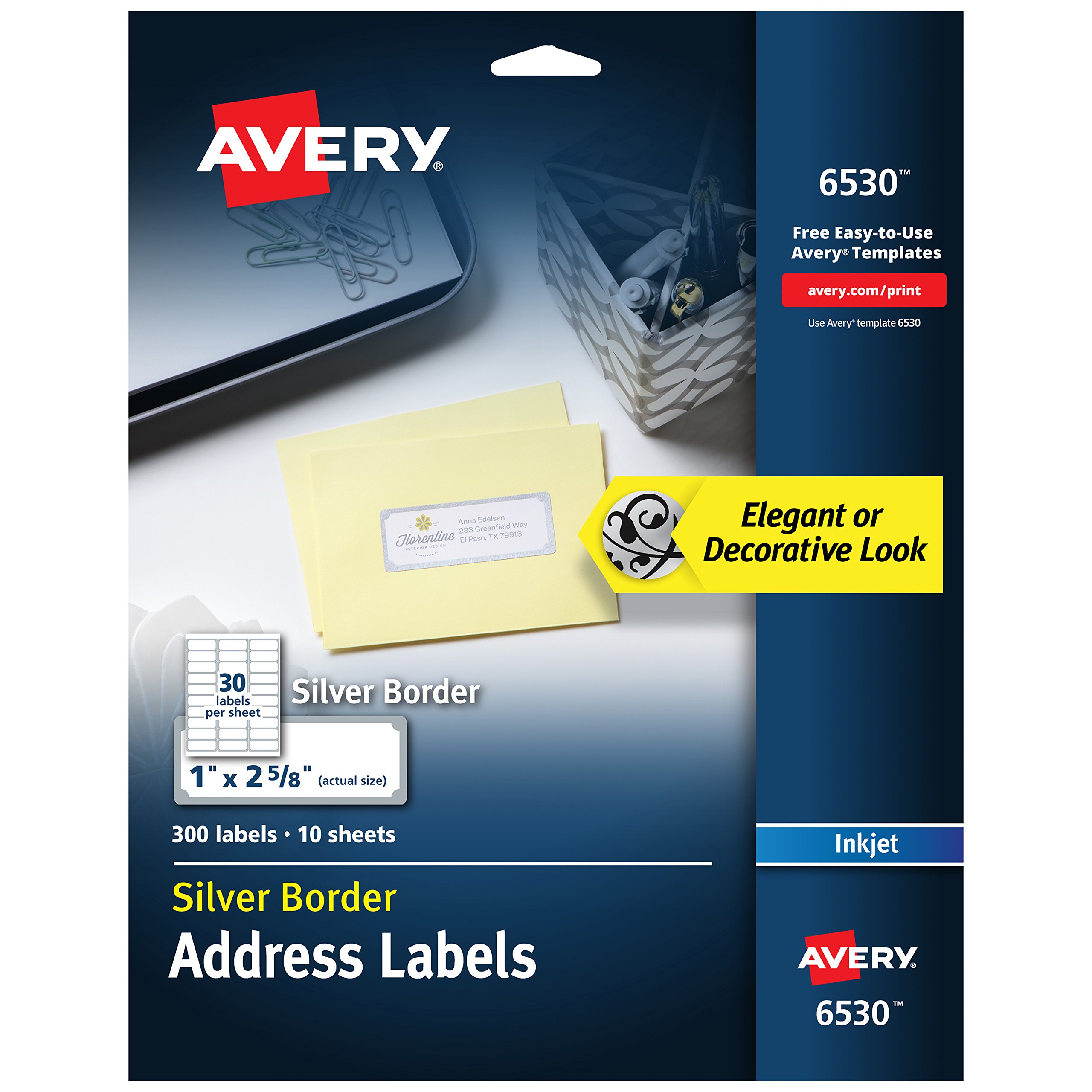 Avery Address Labels with Silver Border for Inkjet Printers, 1" x 25/8