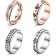 FUNRUN JEWELRY Stainless Steel Fidget Anxiety Ring for Women Men Fidget Spinner Rings Moon Star Celtic Stress Relieving Spinning Ring Wedding Band Rings Set,4-6Pcs