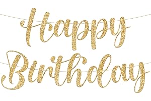 KatchOn, Glitter Gold Happy Birthday Banner - Pre-Strung, 10 Feet | Gold Happy Birthday Sign for Gold Birthday Decorations | Happy Birthday Backdrop | Gold Birthday Banner | Happy Birthday Decorations