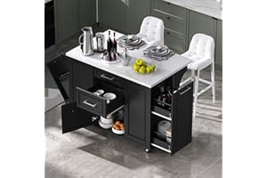 FammyLoft Kitchen Island with Storage Drawers, 50.7" Island Table with Drop Leaf, Trash Can Cabinet, Rolling Kitchen Cart wit