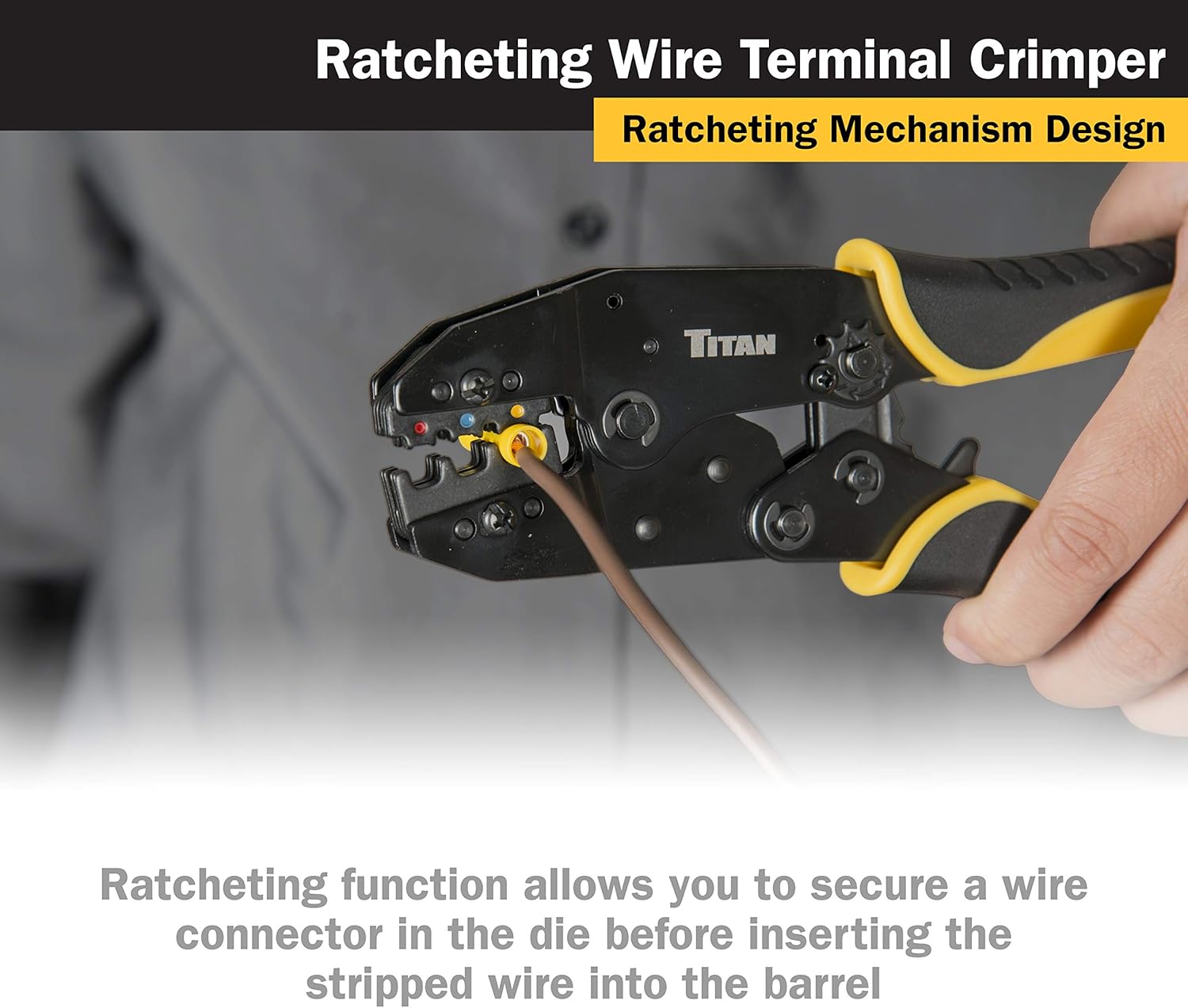 Titan 11477 Ratcheting Wire Terminal Crimper Tool for Insulated Terminals, Fixed Jaw Crimper - - 