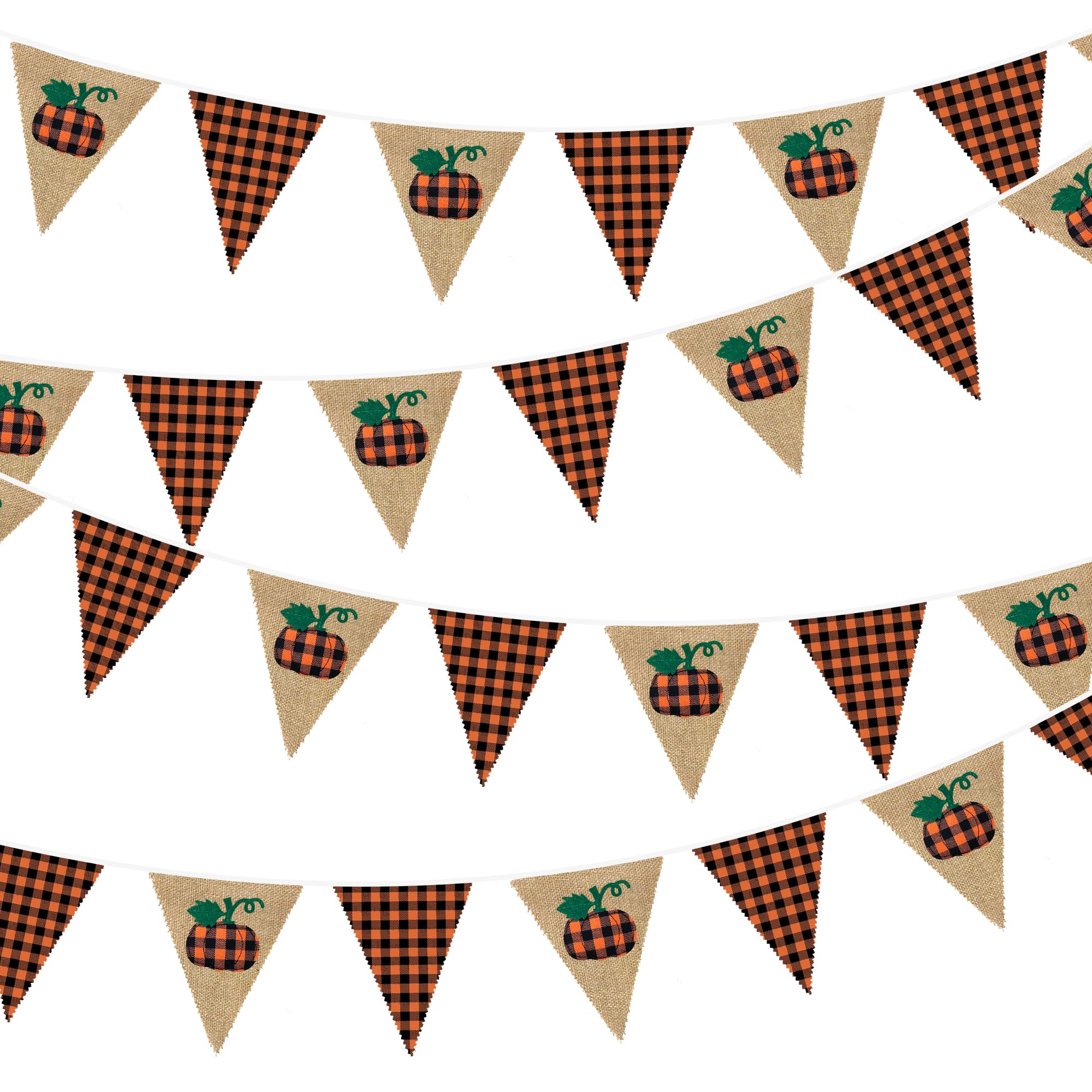 Photo 1 of 24Ft Burlap Banner - Fall Pumpkin Plaid Pennant Triangle Flag Garland Streamers - Fireplace Decor for Thanksgiving Day, Rustic Autumn Birthday Parties
