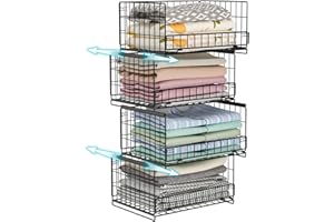 Sbanmao 4-Tier Sliding Closet Organizers and Storage Shelves, Stackable Closet Shelf Organizer Basket Bins, Drawer Shelf Stor