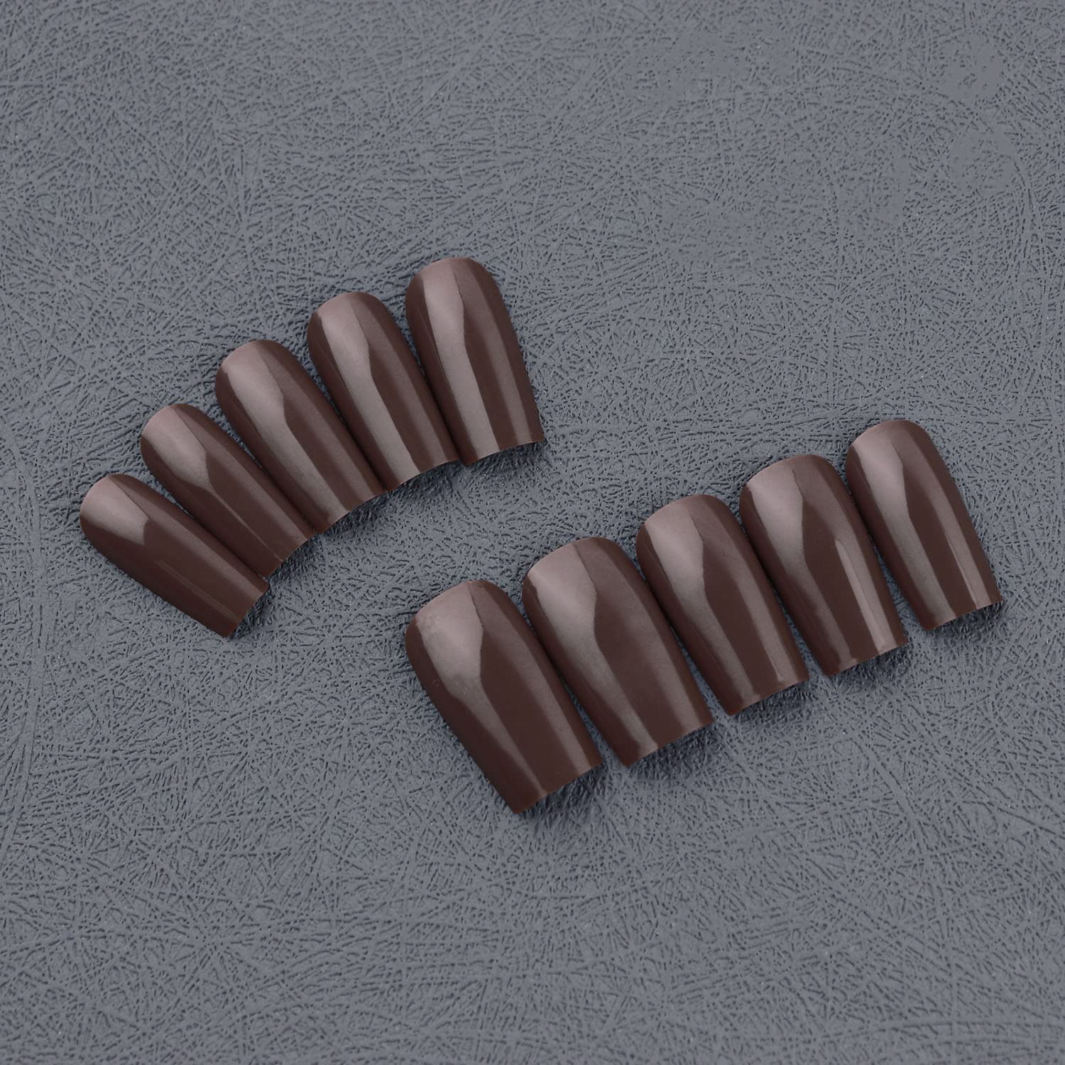 Fall Nails KQueenest Medium Long Press On Nails Coffin Nails Press Ons Gloss Brown Dark Color Long Fake Nails For Women Thick Gel Square Tip Nails Acrylic False Nails Set, 24 Pcs - Image 4
