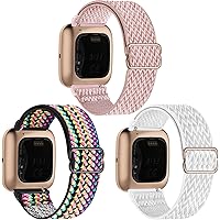 GBPOOT 3 Pack Elastic Watch Bands Compatible with Fitbit Versa/Versa 2/Versa Lite/Versa SE,Adjustable Nylon Stretchy…