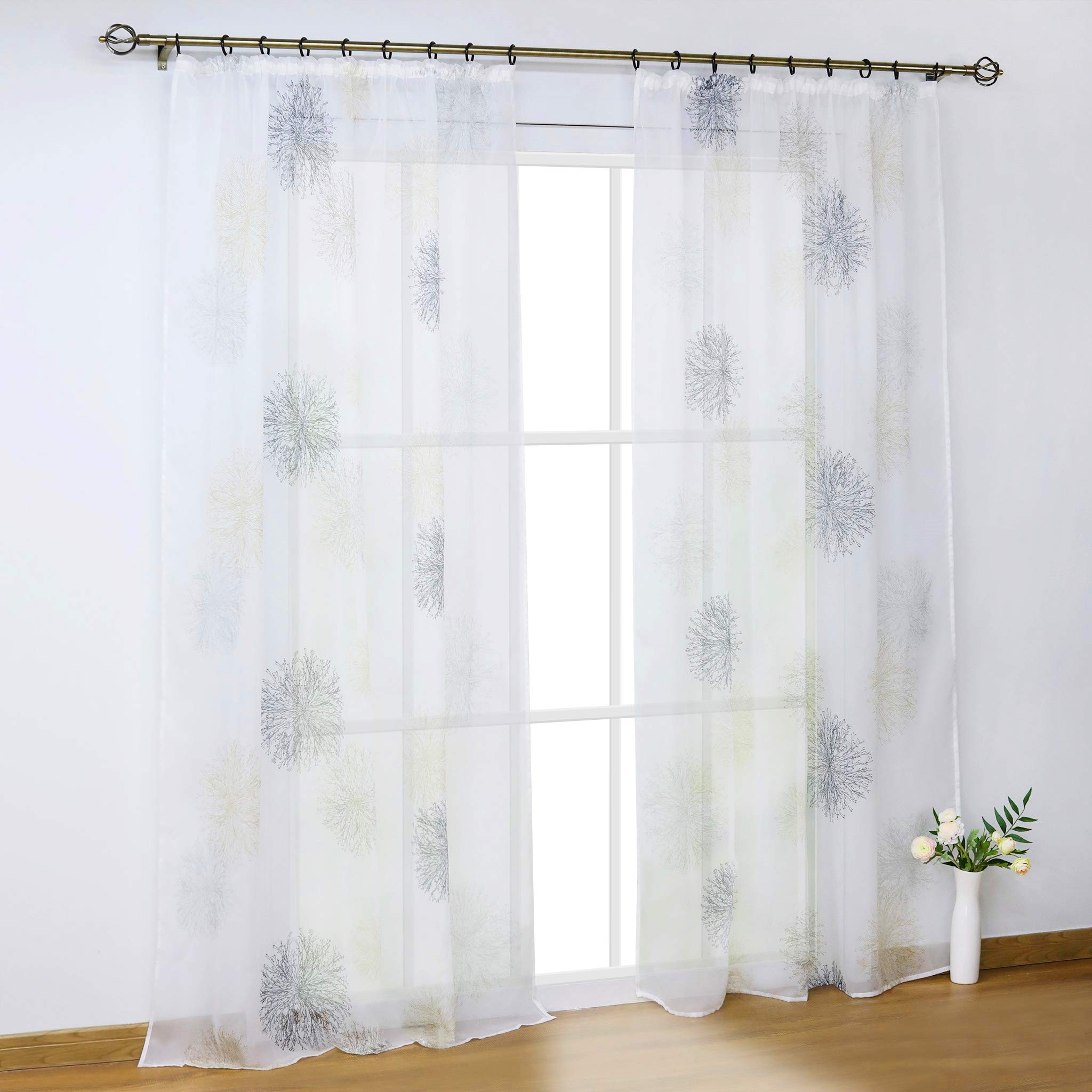 SCHOAL Curtains with Ruffle Tape Transparent Voile Window Curtain Modern Curtain with Circle Pattern 1 Piece W x H 140 x 245 cm Grey