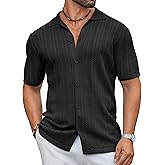 COOFANDY Mens Knit Shirt 2025 Short Sleeve Casual Button Down Shirt Summer Beach Vacation Shirts