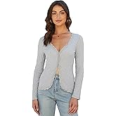 Homepeaz Cardigan for Women Cropped Lightweight V Neck Ribbed Knit Going Out Tops Button Down Shirts Lace Long Sleeve Tops