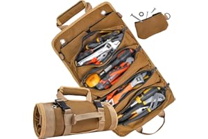 EWSNM Tool Bag, Tool Bags for Men, Heavy Duty Tool Organizer, Portable Roll Up Tool Bag Gifts For Him, Mechanic, Electrician and Hobbyist, Car Tool Roll Organizer - Khaki