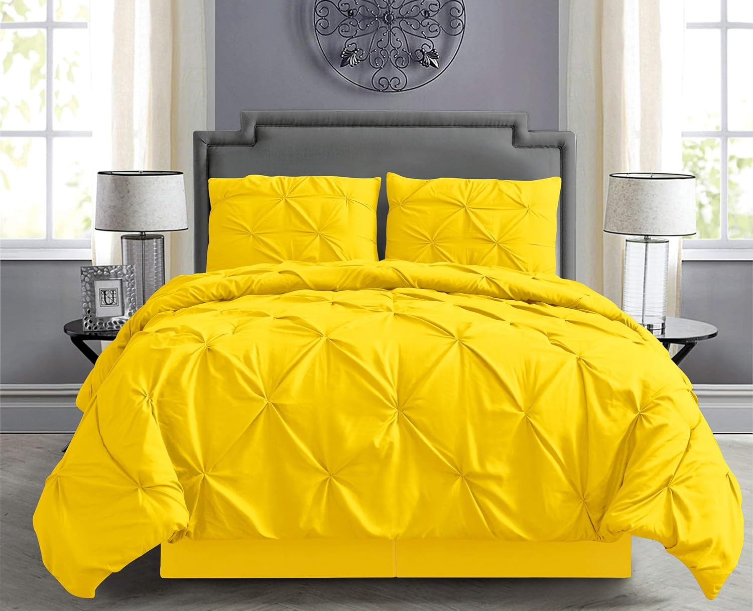 Amazon Com Empire Home Pintuck Hypoallergenic 8 Piece Bed In A Bag Comforter Set Sheet Set Included Bright Yellow Full Home Kitchen