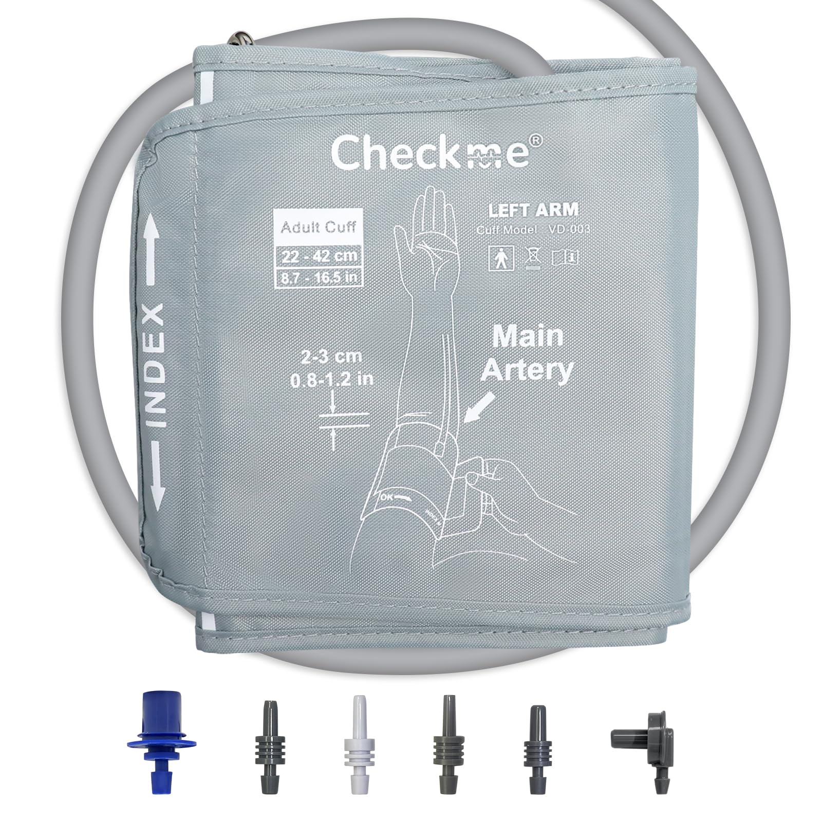 Photo 1 of Checkme Large Blood Pressure Cuff for 8.6"-16.5"(22-42cm), Adult Upper Arm Cuff Compatible with Most BP Monitors, Replacement Cuff for Home Use with 6 Connectors