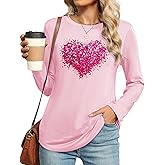 Valentines Day Shirt for Women Love Heart Graphic Long Sleeve Valentine Tshirts Trendy Casual Loose Tee Tops