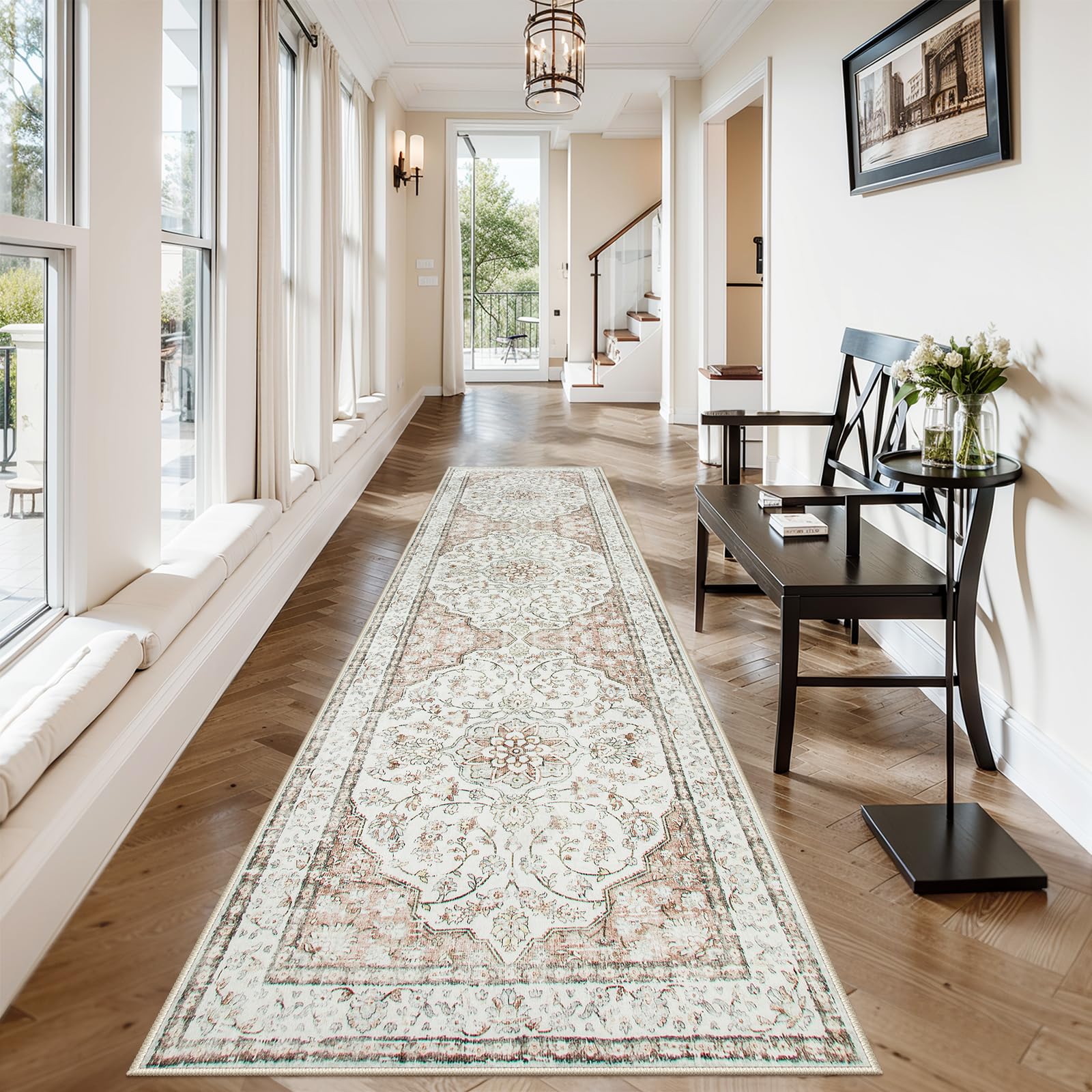 Photo 1 of Lahome Oriental Kitchen Runner,2.5x10 Washable Hallway Runner Non-Slip Rug Runners for Hallways 10ft,Ultra-Thin Soft Rug Boho Indoor Low-Pile Carpet for Entryway Laundry Room Terracotta