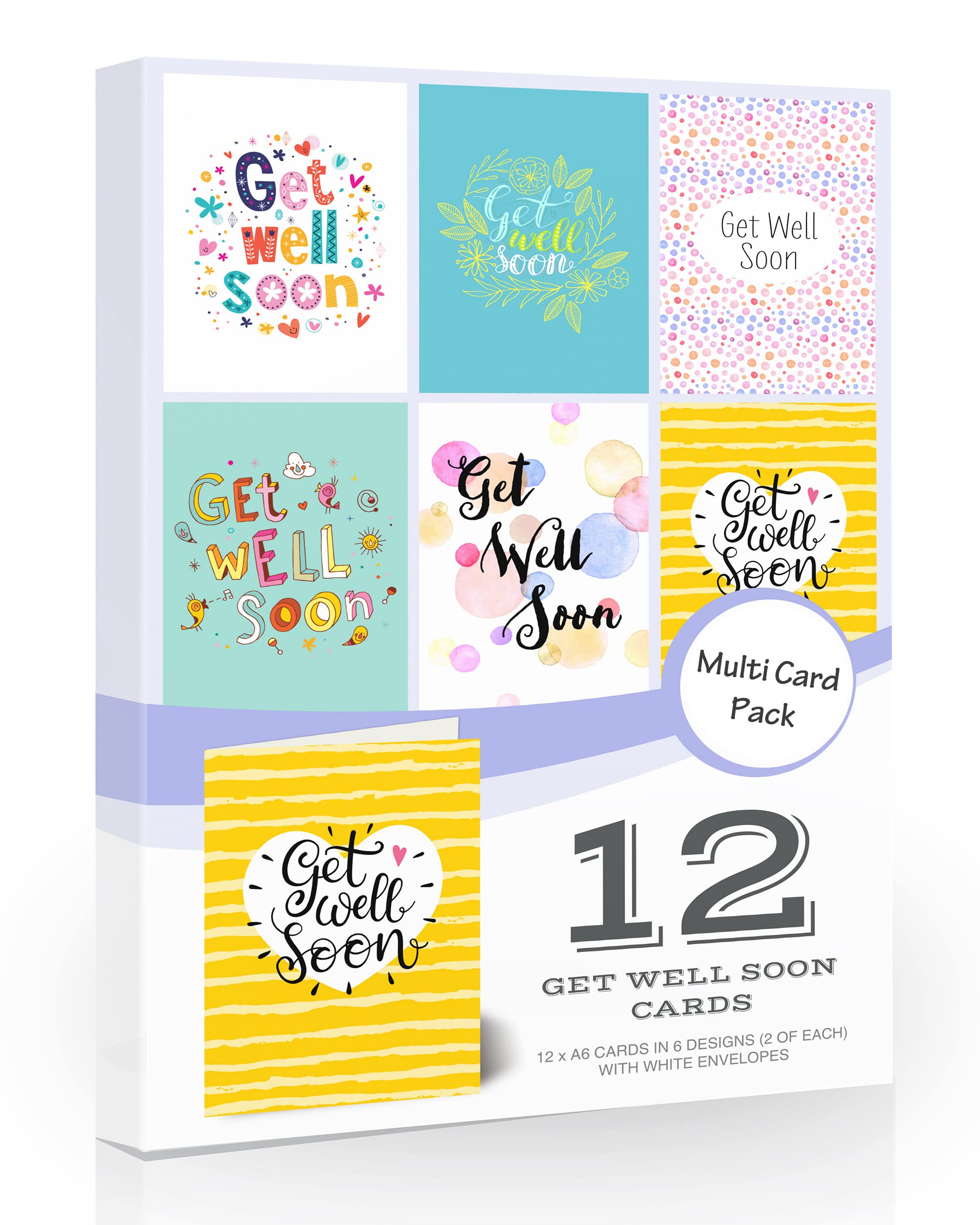 Olivia Samuel 12 x Get Well Soon Cards Folding Style Multi Pack with Envelopes