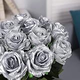 Tifuly 12 Pcs Long Stem Artificial Roses 50 cm Silk Floral Bouquet Black view 3