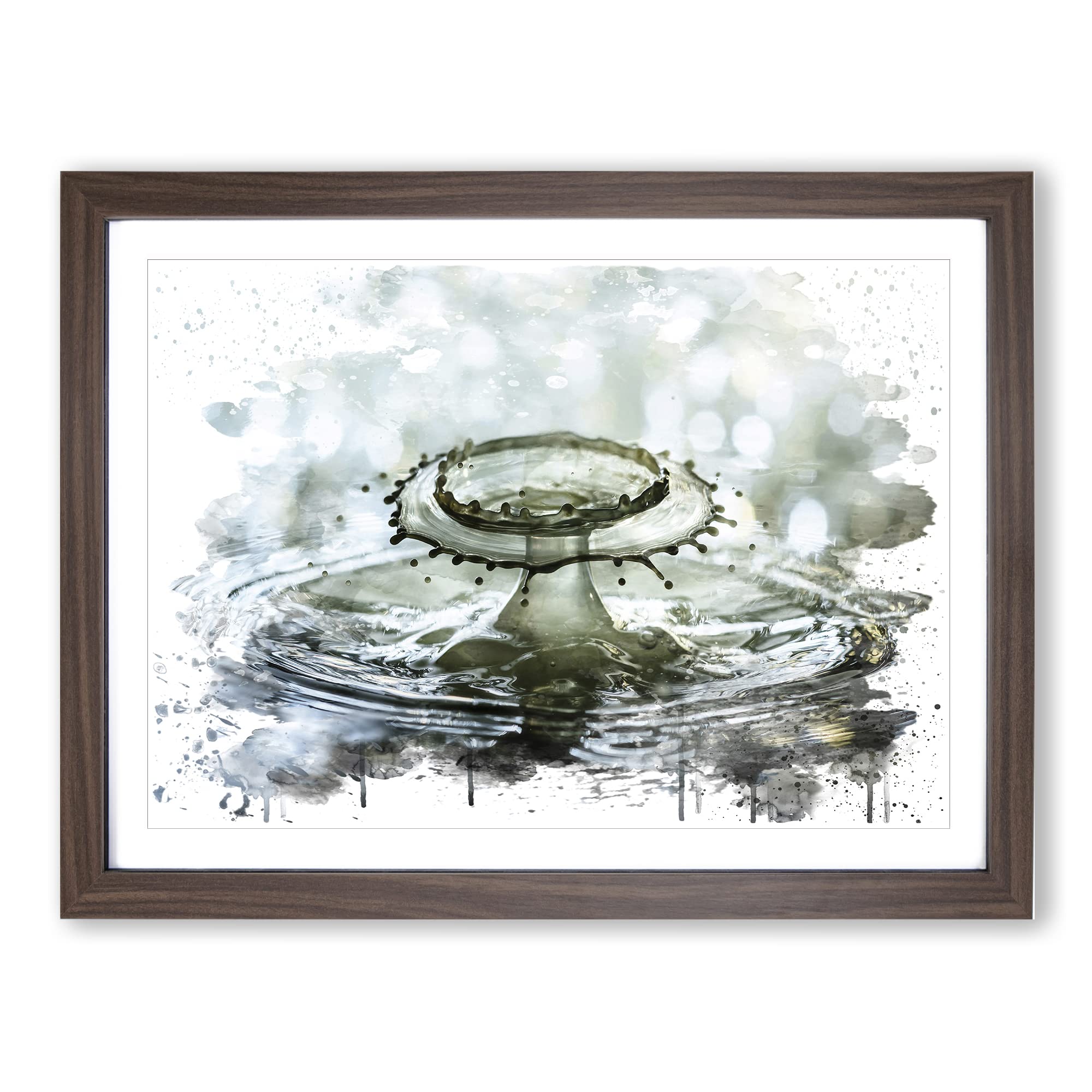 Drop of Water Rain No.2 V3 Modern Framed Wall Art Print, Ready to Hang Picture for Living Room Bedroom Home Office Décor, Walnut A4 (34 x 25 cm)