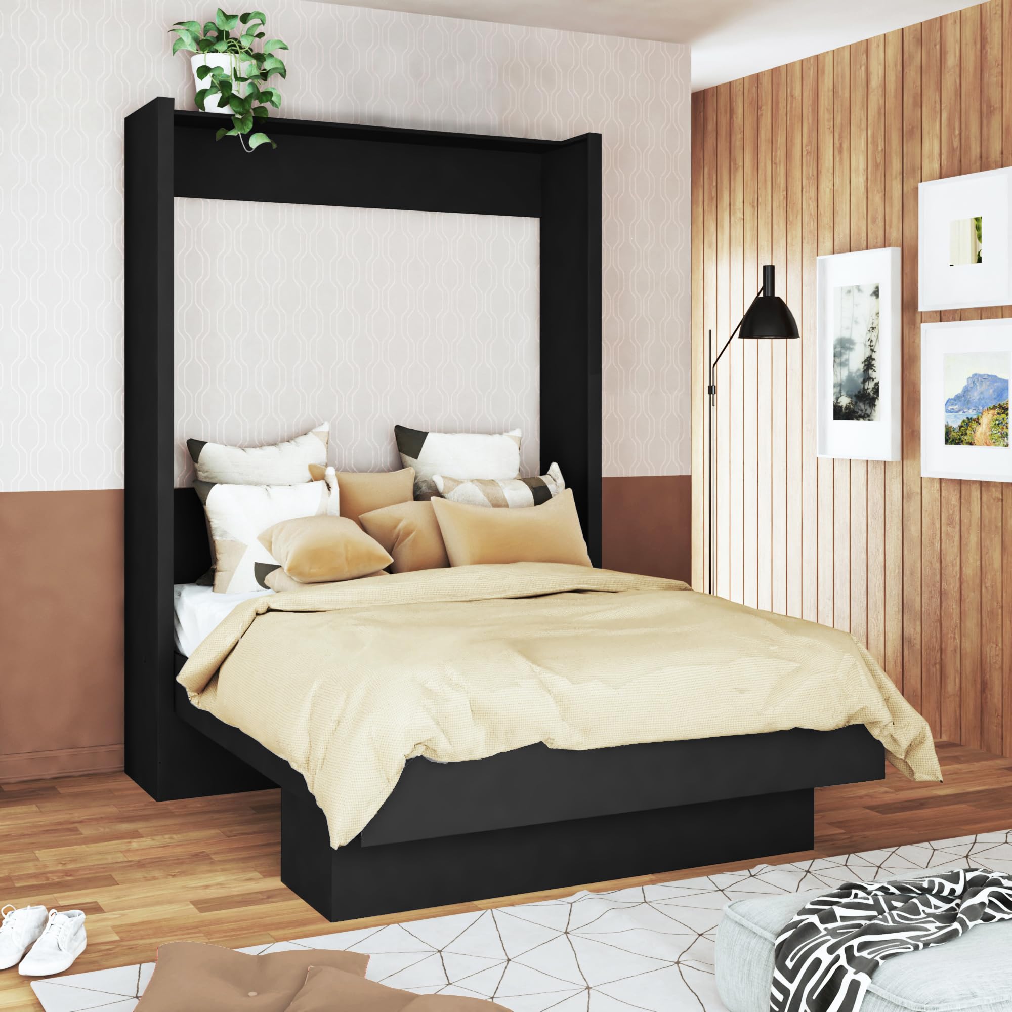 Photo 1 of Oakland Living Easy-Lift Queen Murphy Wall Bed in Black with Shelf