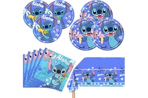 COSERSHOW Stitch Party Supplies, 16 Plates, 20 Napkins and 1 Tablecover for Stitch Birthday Party Decorations