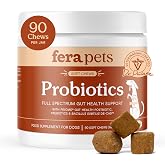 Fera Pets Probiotics for Dogs with Prebiotics &amp; Postbiotics, 90 Chews | Full Spectrum Gut Health Support with Dog Probiotics for a Balanced Gut Microbiome and Enhanced Immune Health