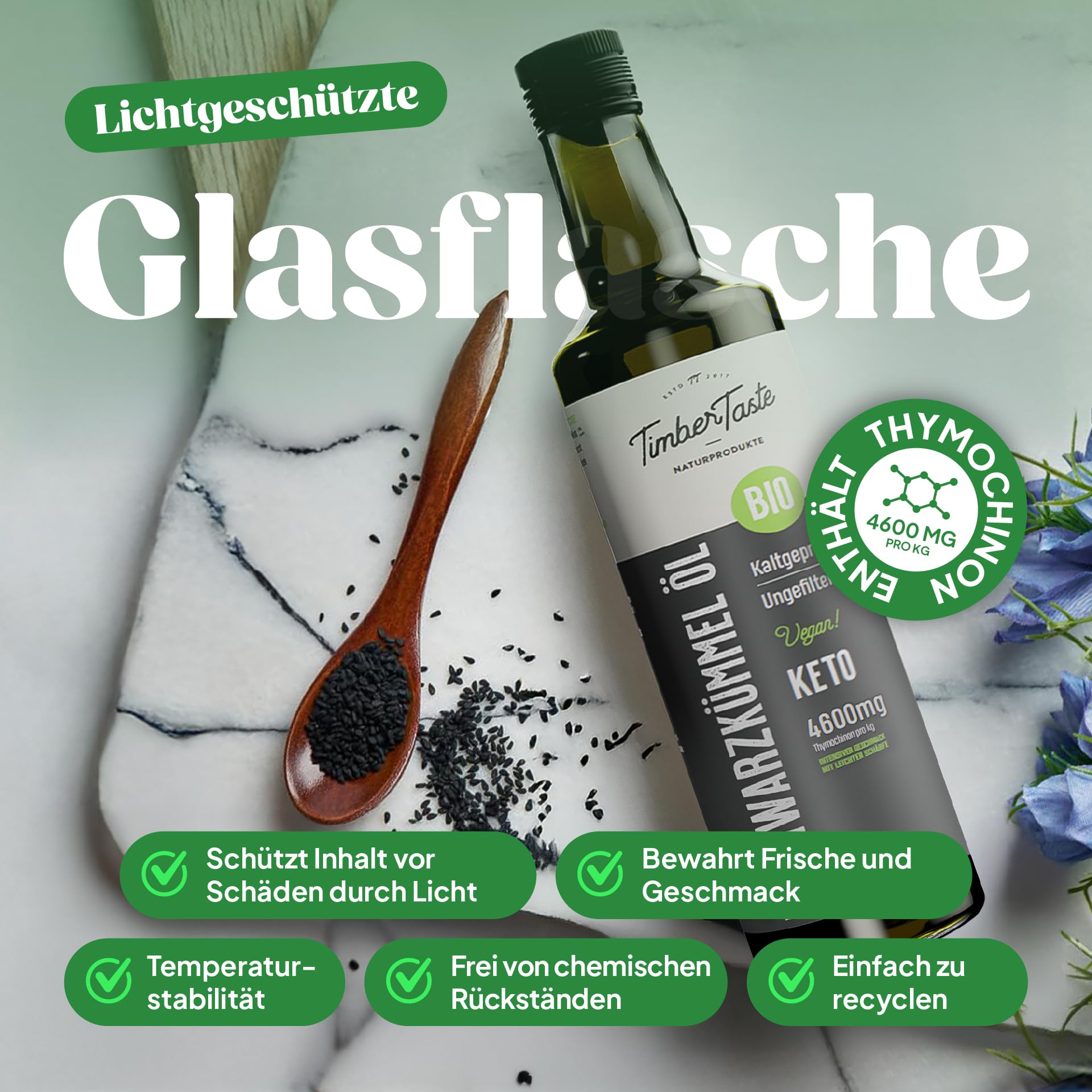 Black Seed Oil Bio Schwarzkümmelöl ungefiltert 250ml – Ägyptisches Schwarzkümmel Öl mit hohem Thymochinongehalt (4600 mg/1000 ml) aus deutscher Ölmanufaktur 4