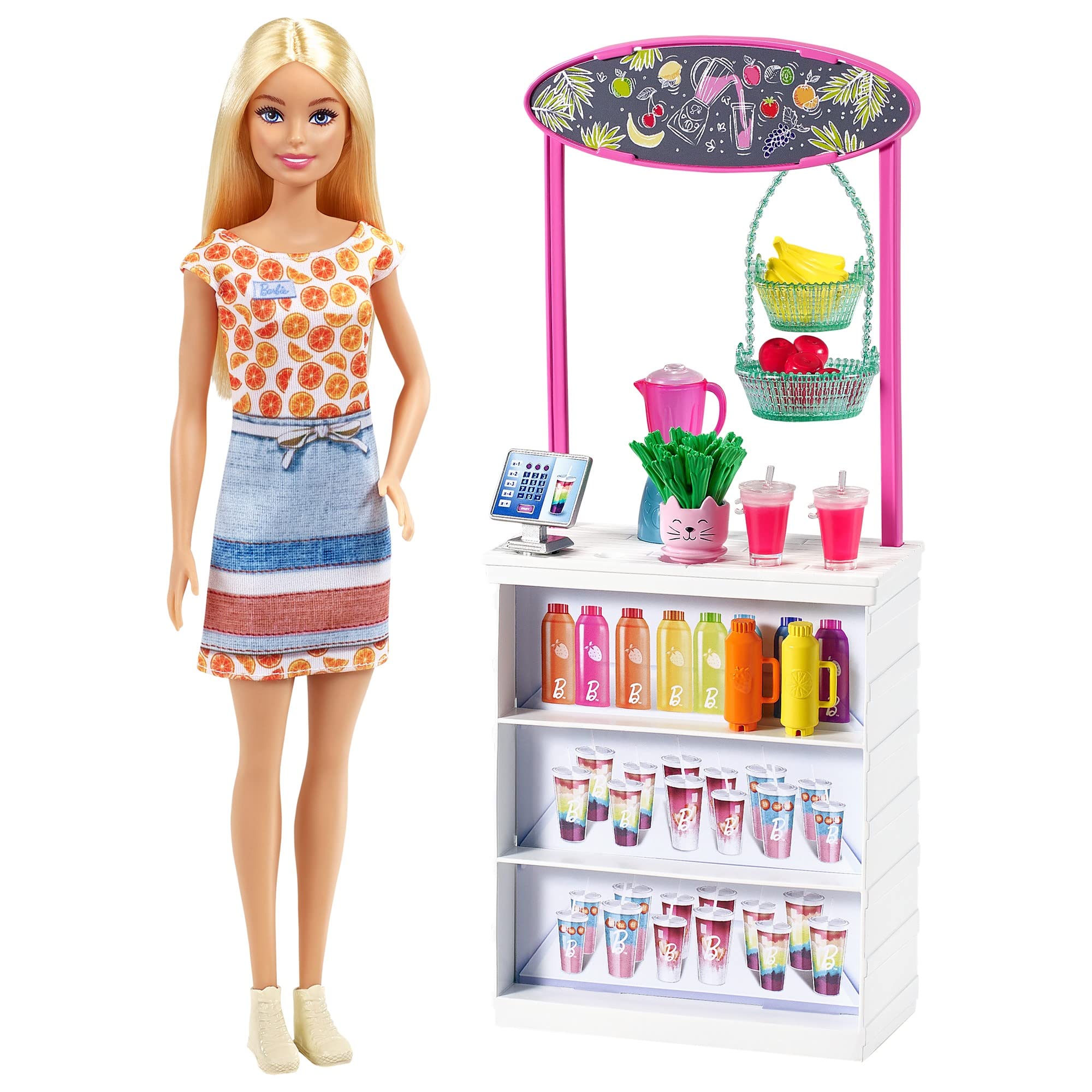 Barbie GRN75​ Smoothie Bar Playset with Blonde Doll, Smoothie Bar & 10 Accessories, Multicolor, 30.5 cm*5.8 cm*12.7 cm