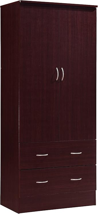 Hodedah Hi29 Mahogany Two Door Wardrobe With Two Drawers And