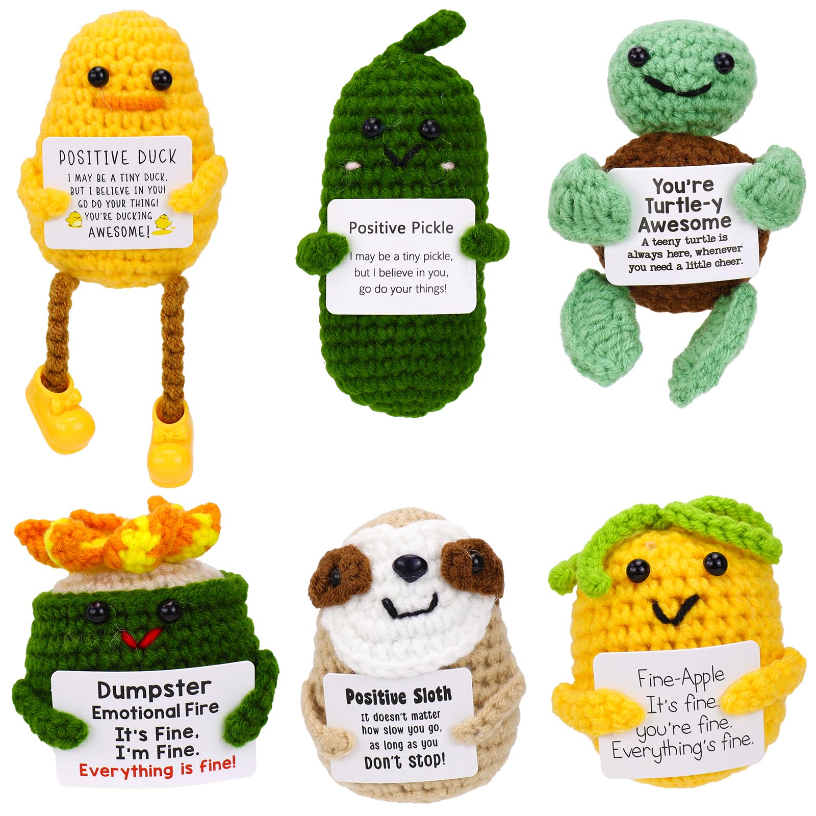 Malloom 6PCS Mini Crochet Animals Set Emotional Support Nuggets Potatos Pickle Taco Dinosaur Funny Inspirational Gifts for Women Men Coworker, Cute Birthday Gifts, College, Office Desk Decor (Mix-3)