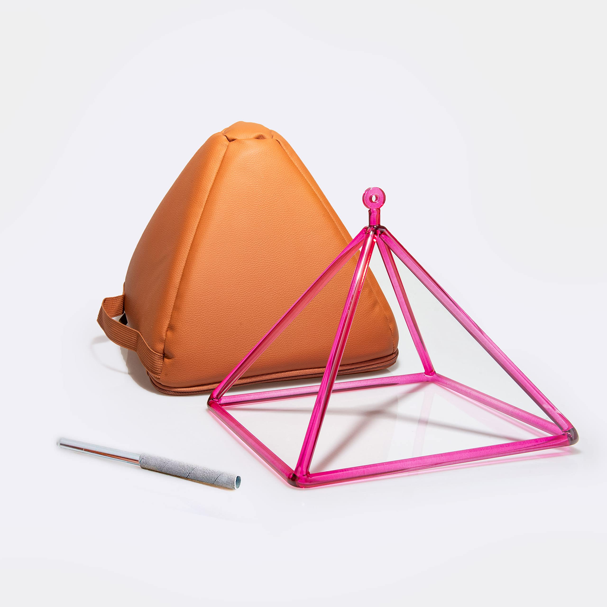 TOPFUND Pink Crystal Singing Pyramid 6 inch with Artificial Leather Carrying Case and Quartz Suede Striker