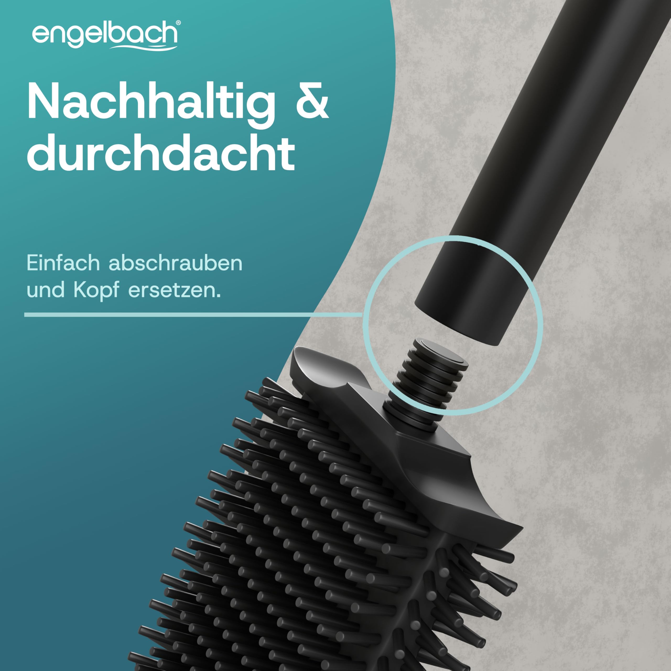 Engelbach® Klobürste Silikon mit Edelstahl Griff & Halter – Antibakterielle Toilettenbürste Wandmontage ohne Bohren – WC Bürste inkl. Ersatzbürstenkopf, schwarz 7