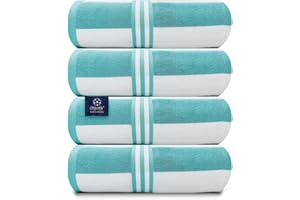 ORGANIX - SUSTAINABLE HEALTH SUPPLIES Organix Oversized Beach Towel 36"x72", Large Highly Absorbent Cabana Striped Pool Towels, 100% Ringspun Cotton Bathroom and Pool Towel 4 Pack, Adult Luxury Beach Towels, Quick Dry Lightweight - Aqua