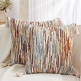 Simmore Fall Boho Decorative Throw Pillow Covers 18x18 Set of 2, Tufted Farmhouse Pillow Covers with Tassels for Cozy Bohemian Couch Sofa Bedroom Home Decor, Rust