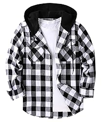ZITY Men's Flannel Hoodie Shirts Casual Button Down