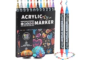 nauets 24 Colors Dual Tip Acrylic Paint Pens, Fine & Dot Tip Premium Coloring Markers Set for Wood, Rock Painting, Stone, Drawing, Canvas, Glass, Ceramic Surfaces and DIY Crafts Making Art Supplies
