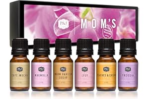 P&J Trading Mom's Set of 6 Fragrance Oils - Lily, Magnolia, Peaches & Cream, Café Mocha, Warm Vanilla Sugar, Freesia Scented Oils for Candle Scents, Soap Making, Diffuser Oil