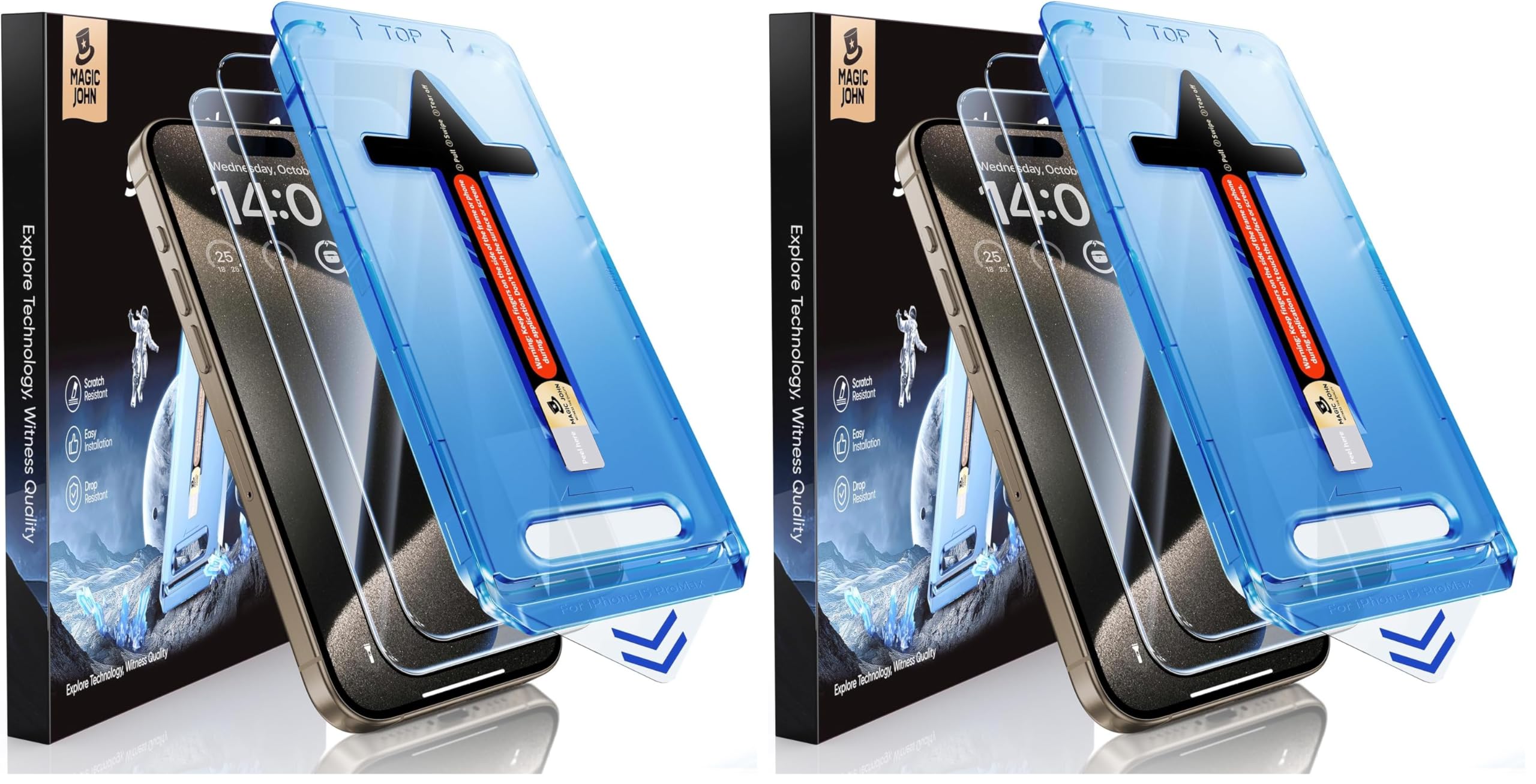 MAGIC JOHN 4 Pack for iPhone 15 Pro Max 6.7 inch Tempered Glass Screen Protector, Auto Dust-Elimination Installation, Bubble Free, Dynamic Island Compatible, HD Clear, Easy Installation
