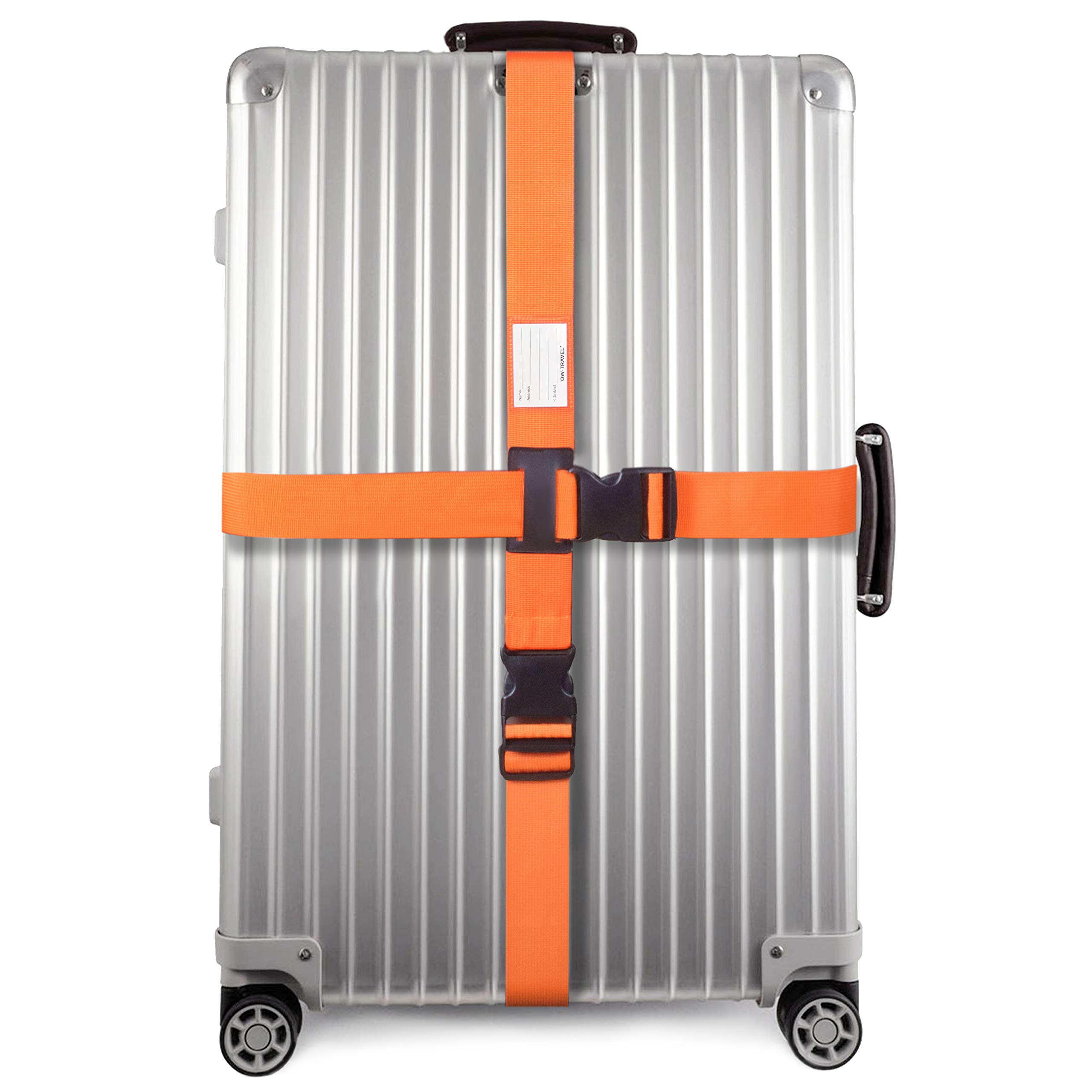 OW-Travel Personalised Cross Luggage Straps for Suitcases (1 Pack Orange) Easy to Spot Suitcase Straps with Address labels. Case Strap Suitcase Strap Luggage Belt for Bags Baggage with Name Card Slot