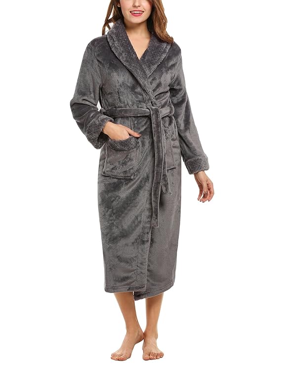 bademantel damen lang grau