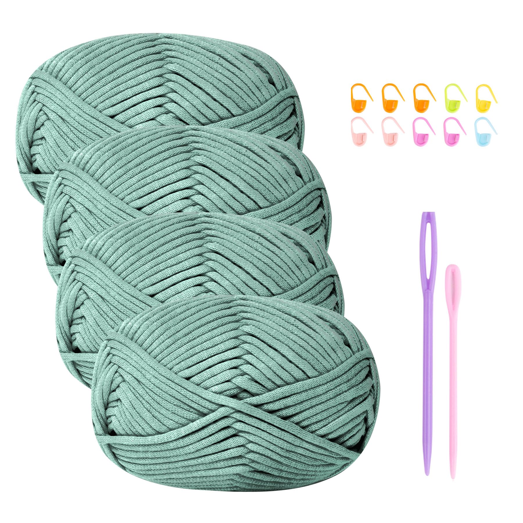Chunky Yarn for Crochet Cotton Yarn for Crochet Chunky Wool 4x50g Crochet Yarn for Beginners Crochet Wool Knitting Yarn with Crochet Accessories Sage Green Yarn