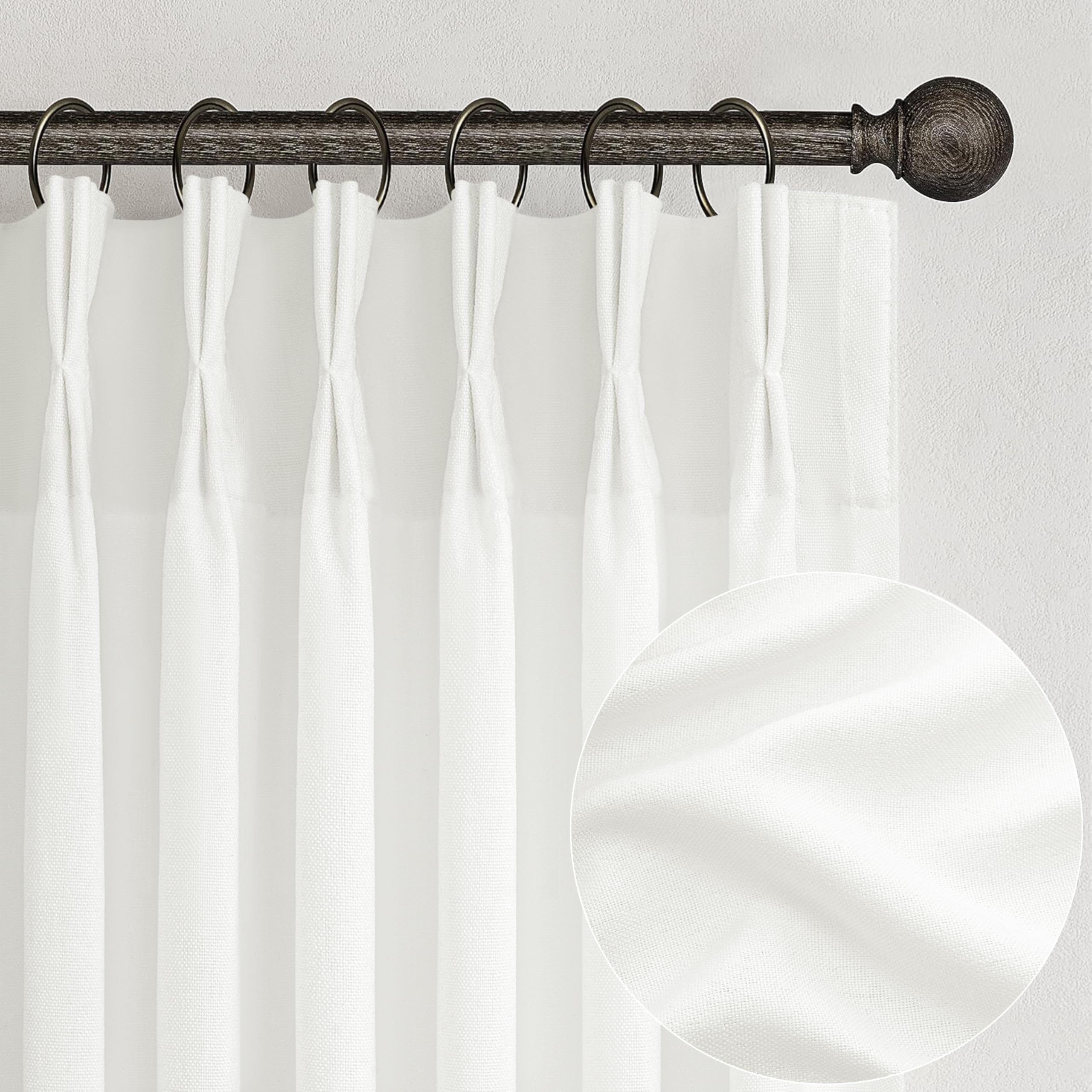Photo 1 of White Linen Curtains 92 Inches Long for Nursery 2 Panels Set, Memory Trained Pinch Pleated Soft Drapes for Living Room Light-Filtering Sheers Privacy Curtain That Let Light in 90-92 Inch Large Windows 