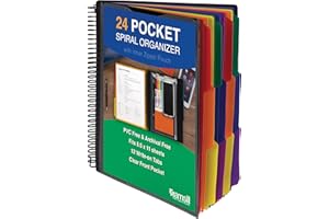 Samsill Spiral Folder Organizer - 12 Dividers & 24 Pockets with Zipper Pouch, Multi Pocket Color Cordinated Folder Binder with Customizable Tabs, Document Organizer (Basic)
