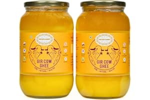 SWARNAMRIT A2 Desi Gir Cow Ghee Vedic Bilona Method Glass Jar Packaging (1 Litre X 2)