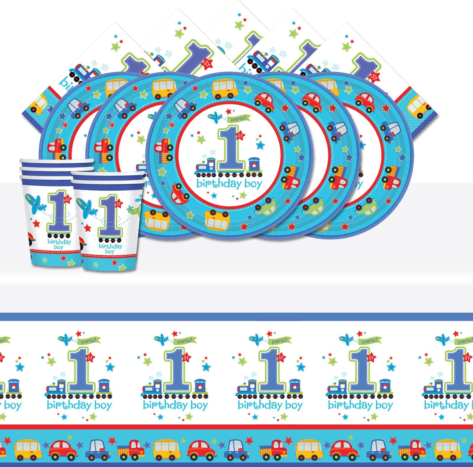 All Aboard 1st Birthday Boy Blue Complete Party Supplies Kit For 16 Plates Cups Napkins Table Cover