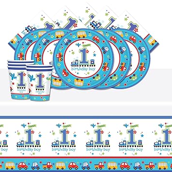 All Aboard 1st Birthday Boy Blue Complete Party Supplies Kit For 16