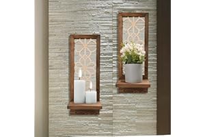 Yorkmills Candle Sconces Wall Decor Set of 2, Wall Candle Holder Rustic Home Decor, Farmhouse Wall Art Floating Mirror Sconces Brown Wall Decorations for Living Room, Dining Room, Bedroom, Bathroom