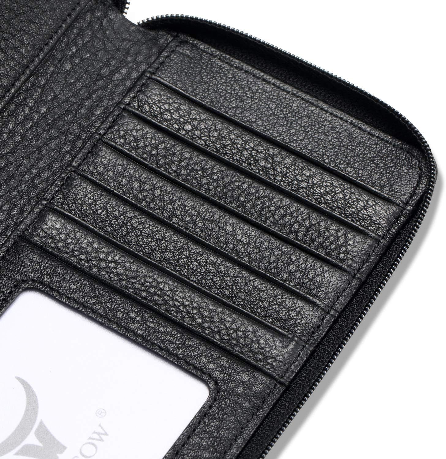 HISCOW Zippered Checkbook Cover & Card Holder with Divider - Italian Calfskin (Pebbled Black)